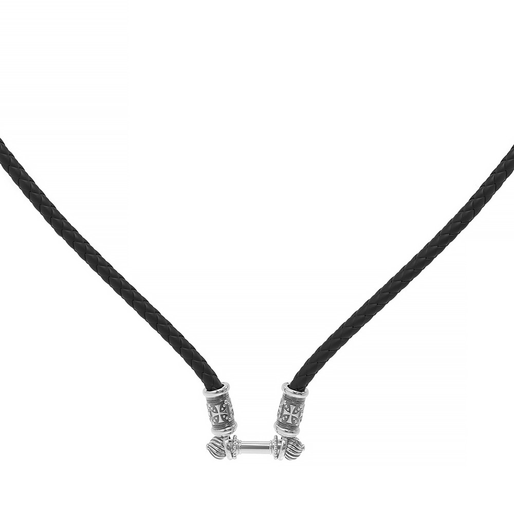 Цепь-шнурок кожа из белого золота 585 пробы c кожаным шнурком