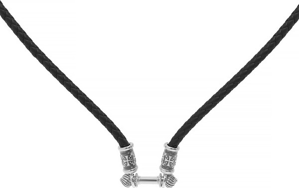 Цепь-шнурок кожа из белого золота 585 пробы c кожаным шнурком