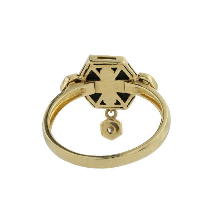 Кольцо из лимонного золота 585 пробы c бриллиантами и ониксом