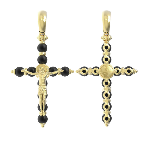 Крест из лимонного золота 585 пробы c ониксом