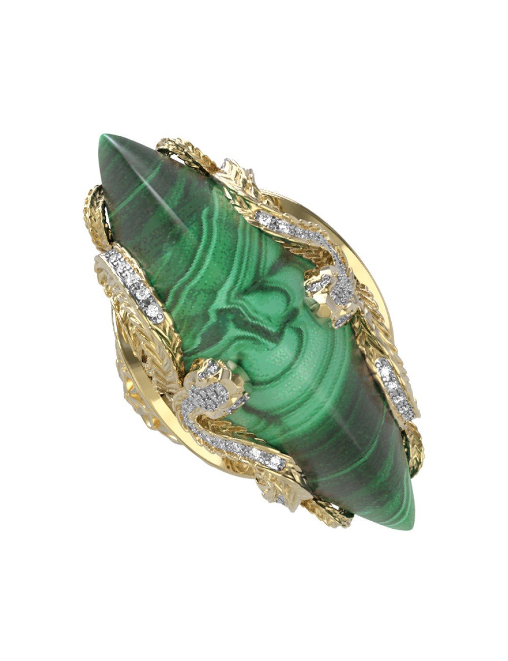 Кольцо из лимонного золота c бриллиантами и малахитом