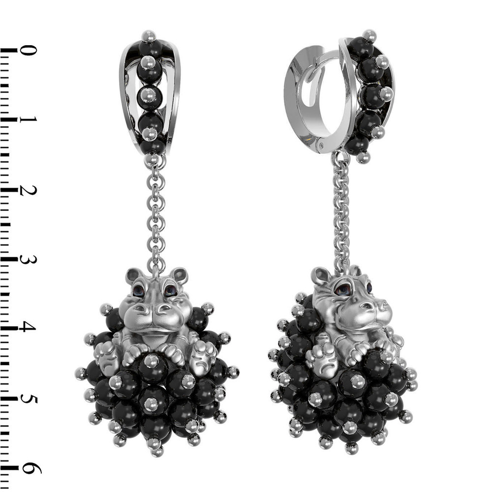 Серьги из белого золота 585 пробы c эмалью и ониксом