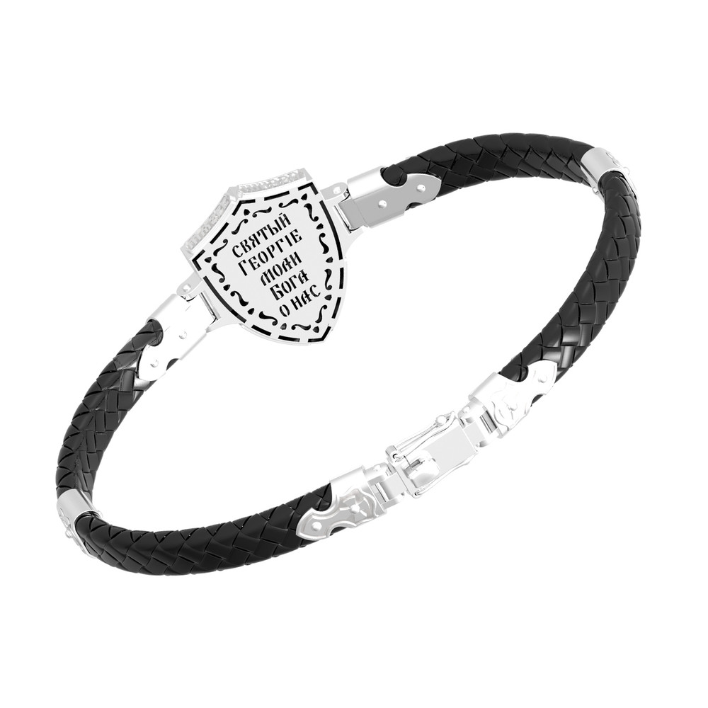 Браслет из белого золота 585 пробы c шнурком и ониксом