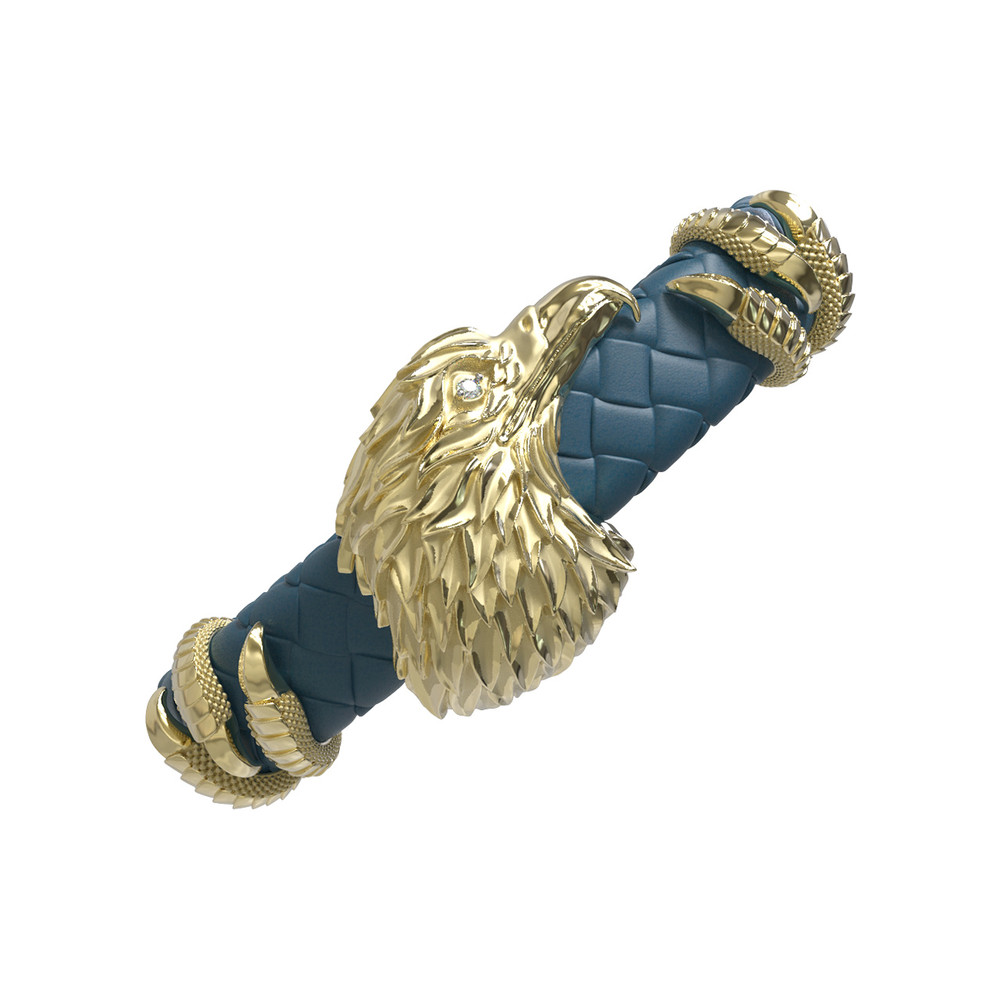 Браслет из лимонного золота 585 пробы c бриллиантами и кожаным шнурком