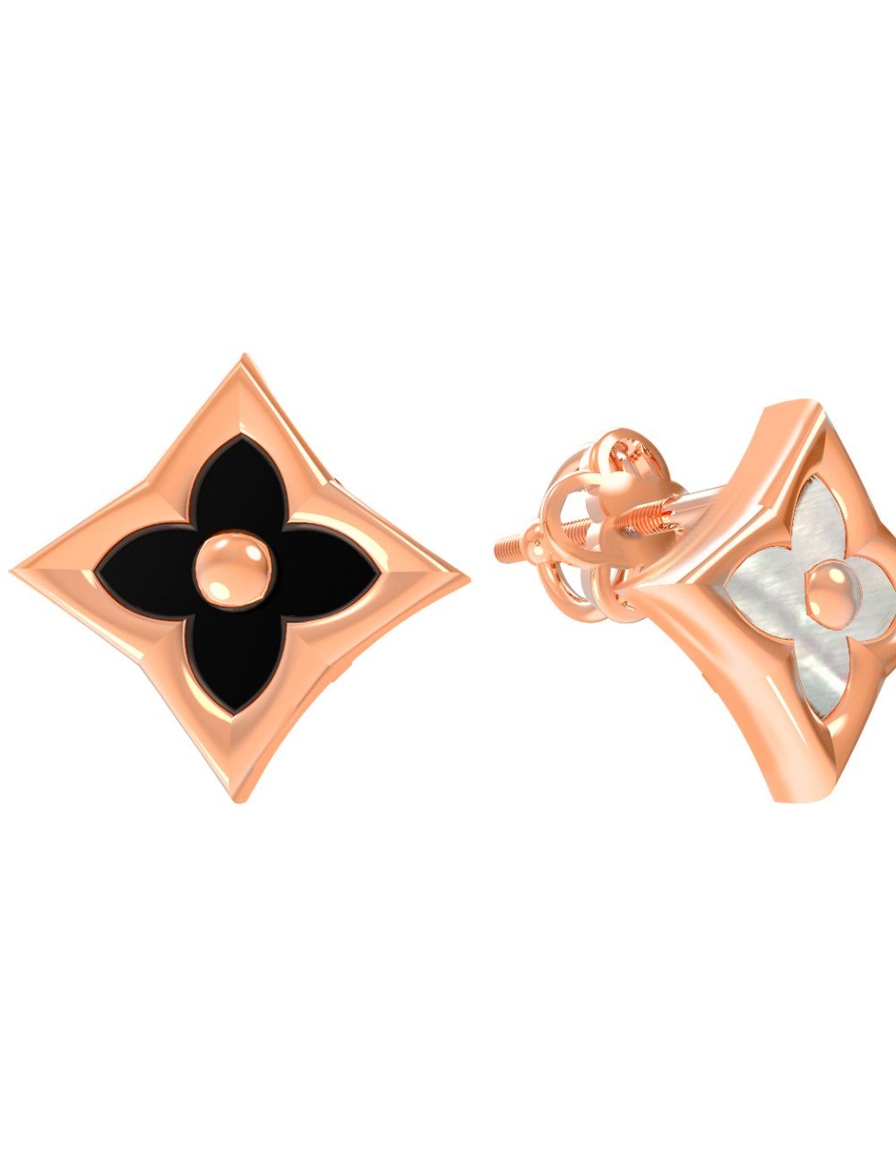 Серьги из золота c ониксом и перламутром