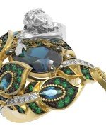 Кольцо из лимонного золота c фианитом, топазом London Blue и топазом London