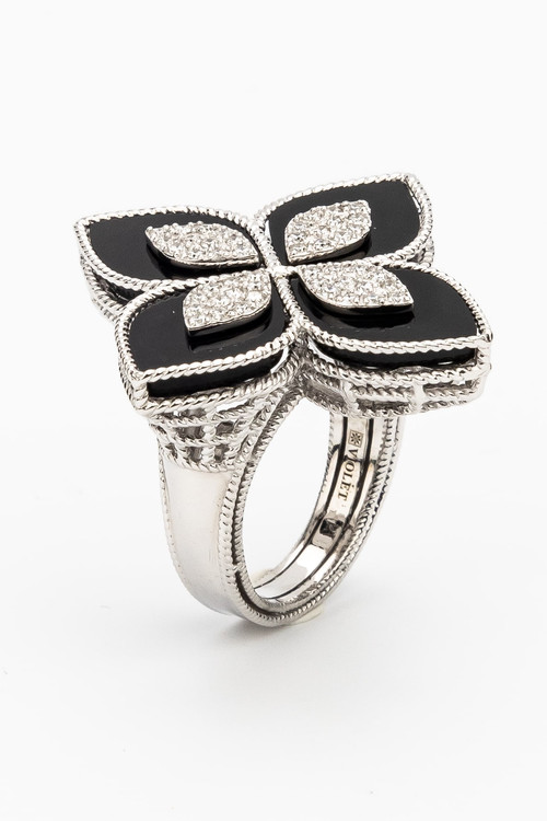 Кольцо из белого золота 585 пробы c бриллиантами и ониксом