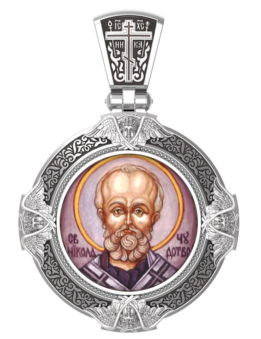 Образок из белого золота c эмалью и иконописью