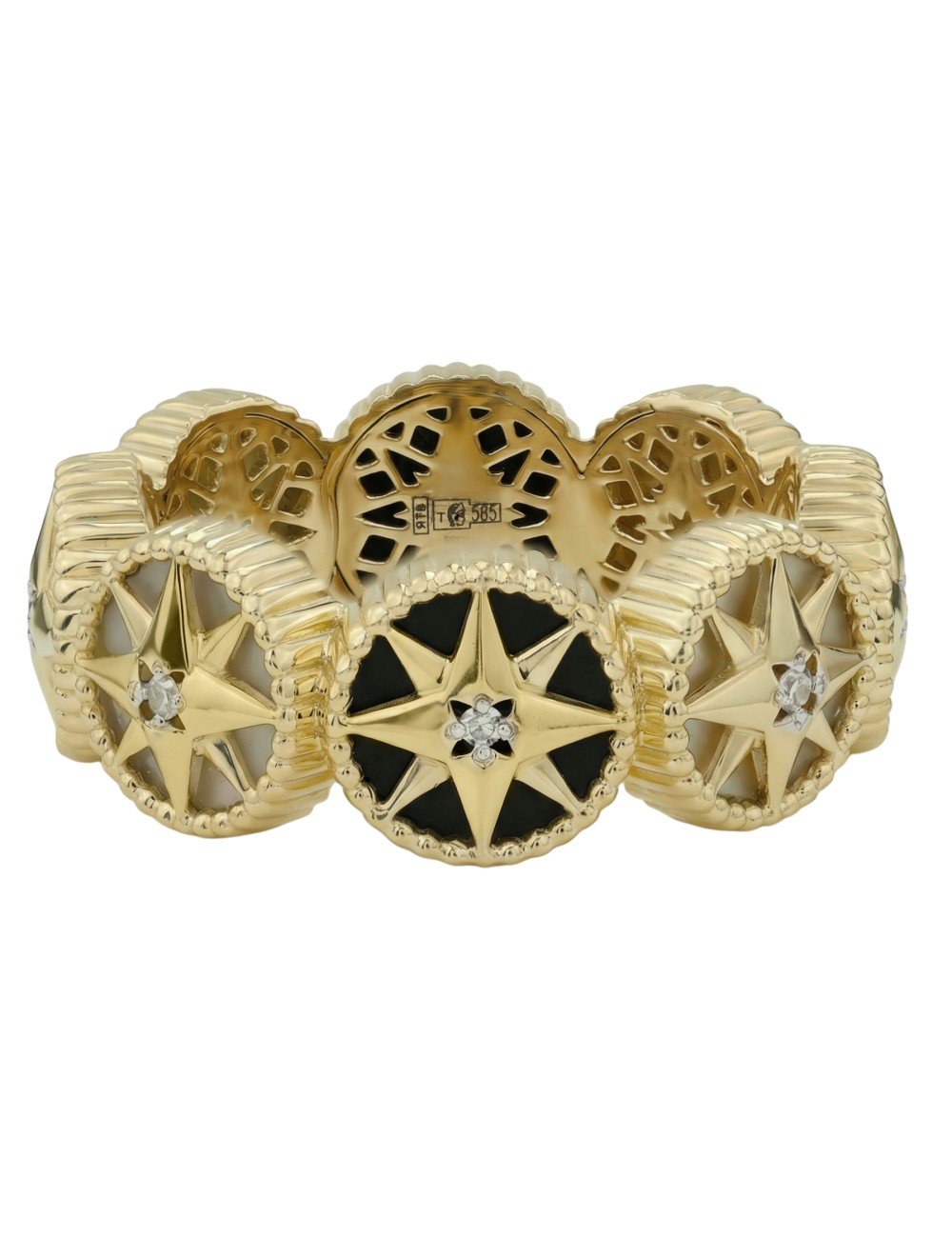 Кольцо из лимонного золота c бриллиантами, ониксом и перламутром