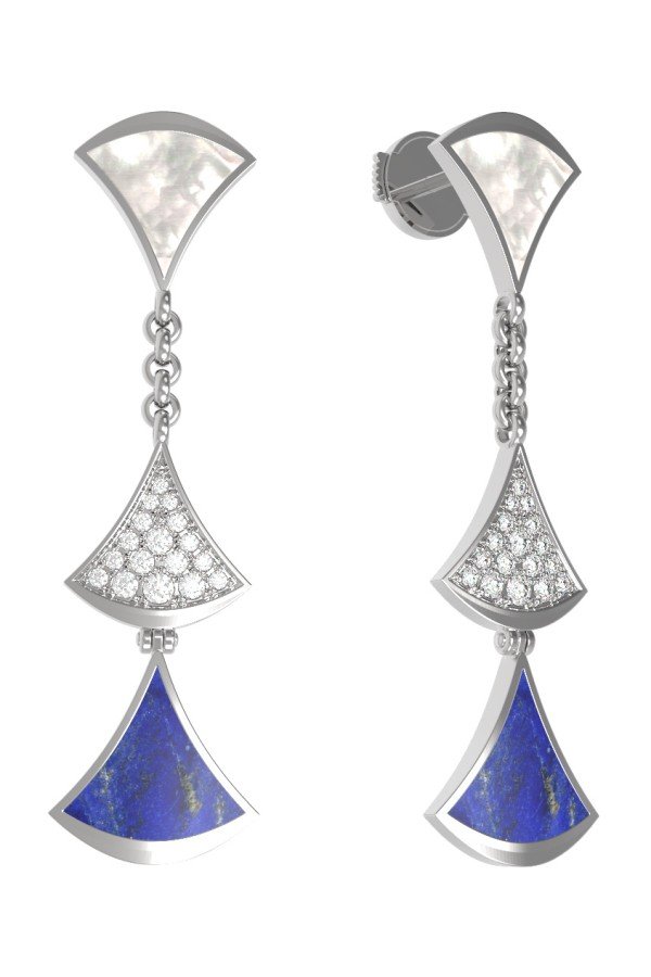 Серьги из белого золота c бриллиантами, лазуритом и перламутром