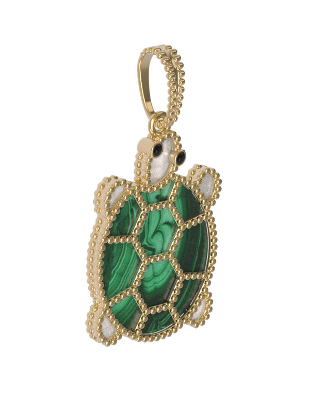 Подвеска из лимонного золота c эмалью, малахитом и перламутром