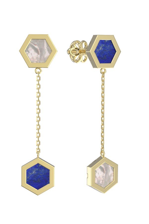 Серьги из лимонного золота c лазуритом и перламутром