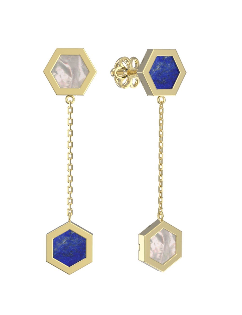 Серьги из лимонного золота c лазуритом и перламутром