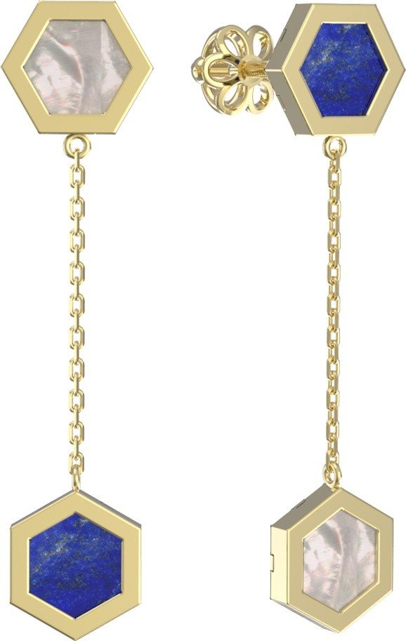 Серьги из лимонного золота c лазуритом и перламутром