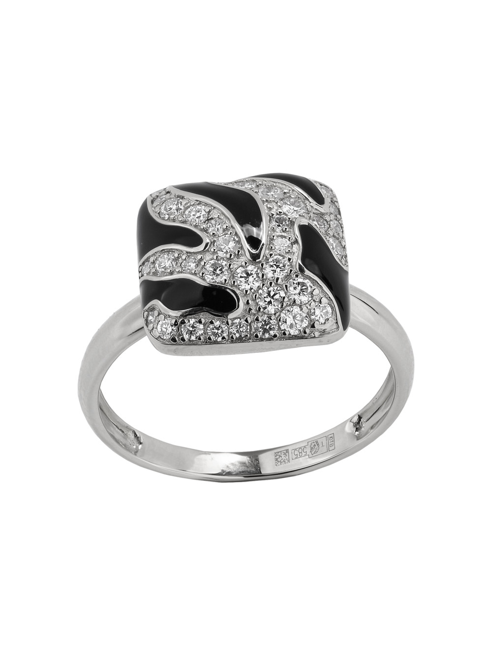 Кольцо из белого золота 585 пробы c эмалью и бриллиантами