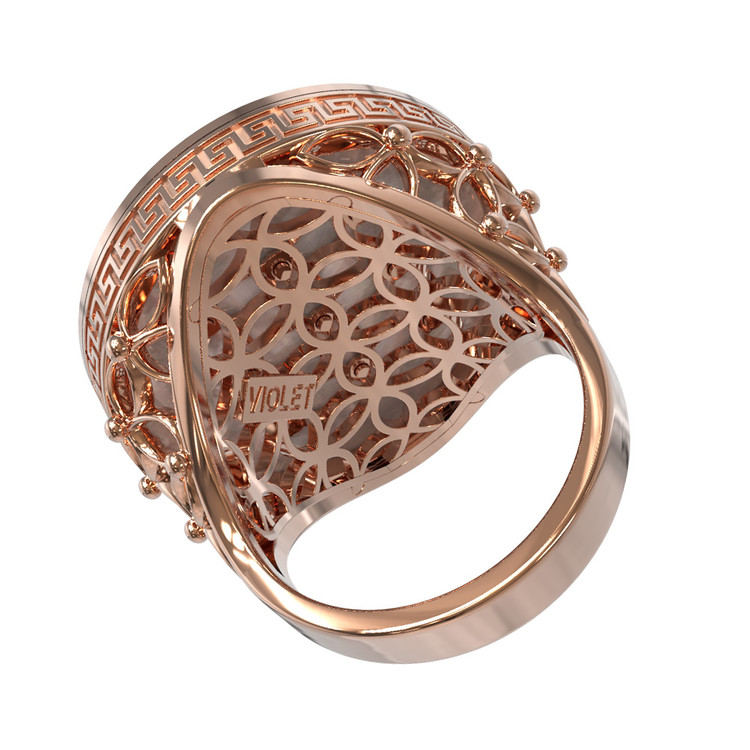 Кольцо из красного золота 585 пробы c эмалью и перламутром