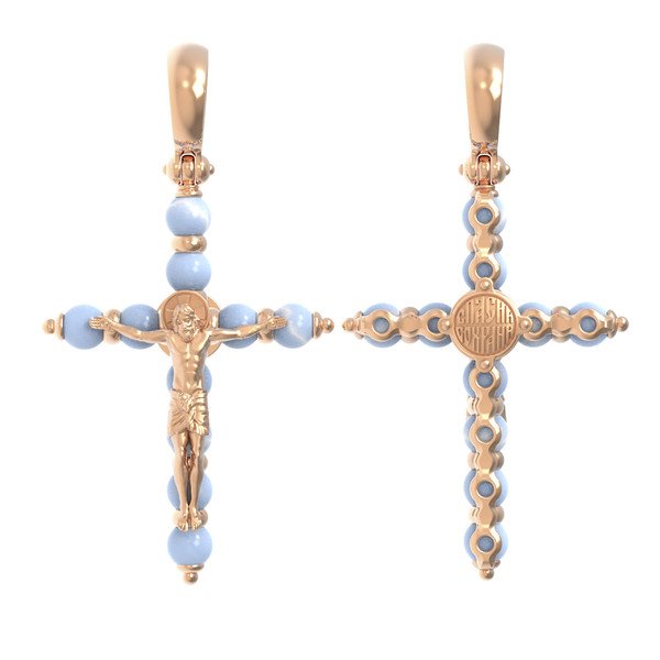 Крест из красного золота 585 пробы c агатом