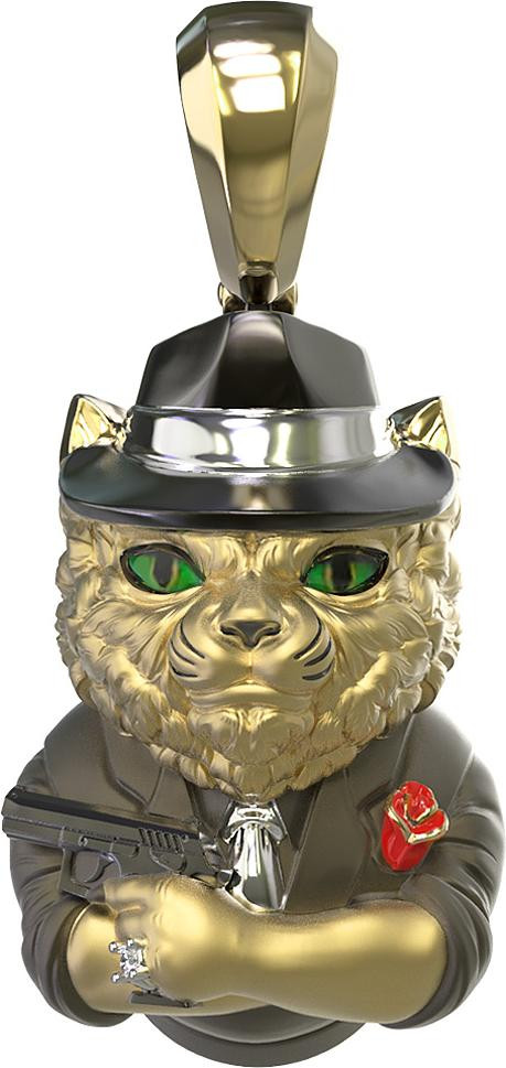 Подвеска из лимонного золота 585 пробы c эмалью, бриллиантами и рубином