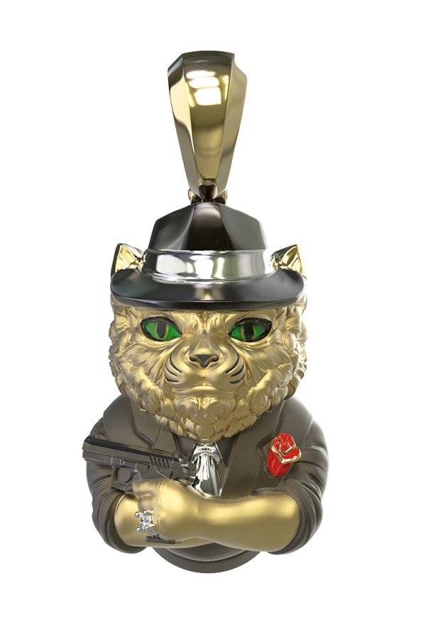 Подвеска из лимонного золота c эмалью, бриллиантами и рубином