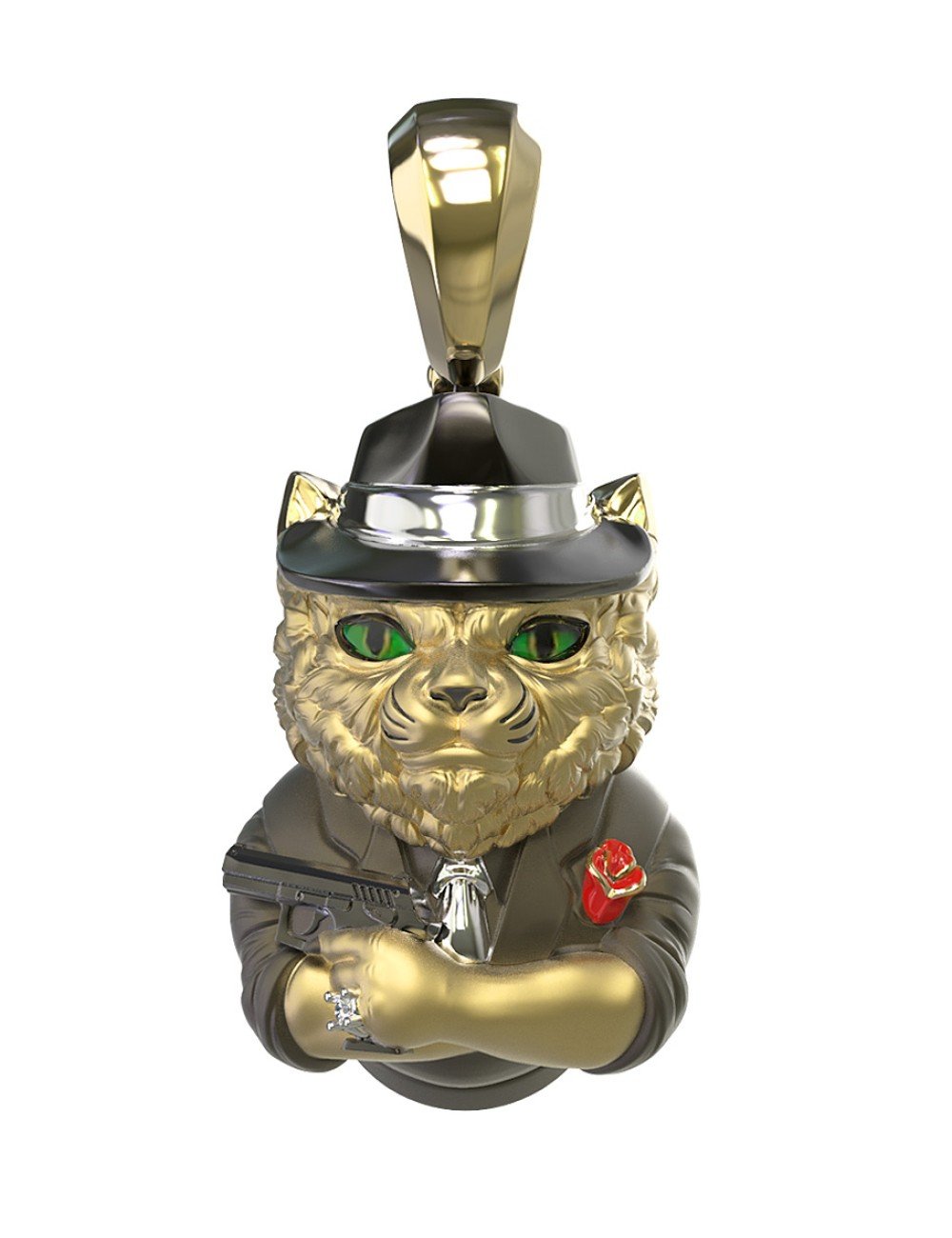 Подвеска из лимонного золота c эмалью, бриллиантами и рубином