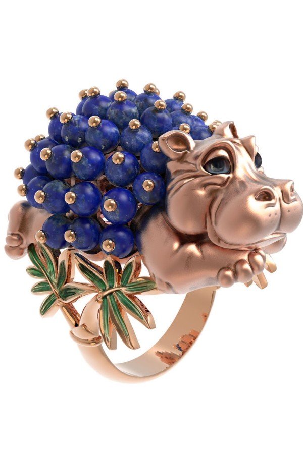 Кольцо из золота c эмалью и лазуритом