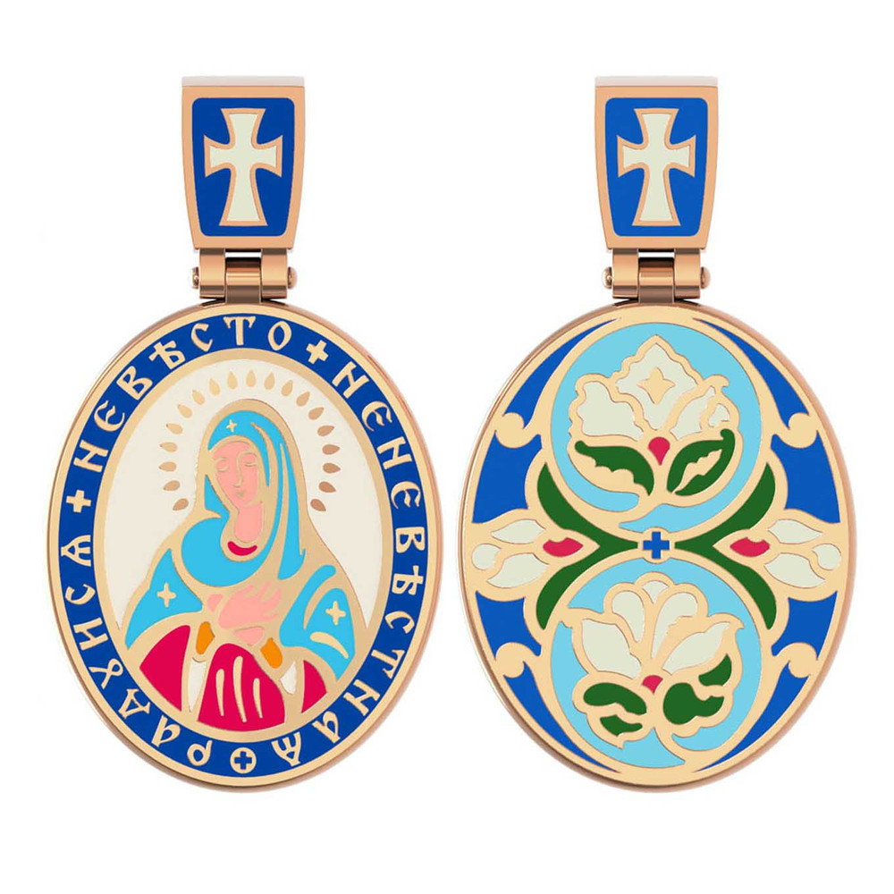 Нательная икона из красного золота 585 пробы c эмалью
