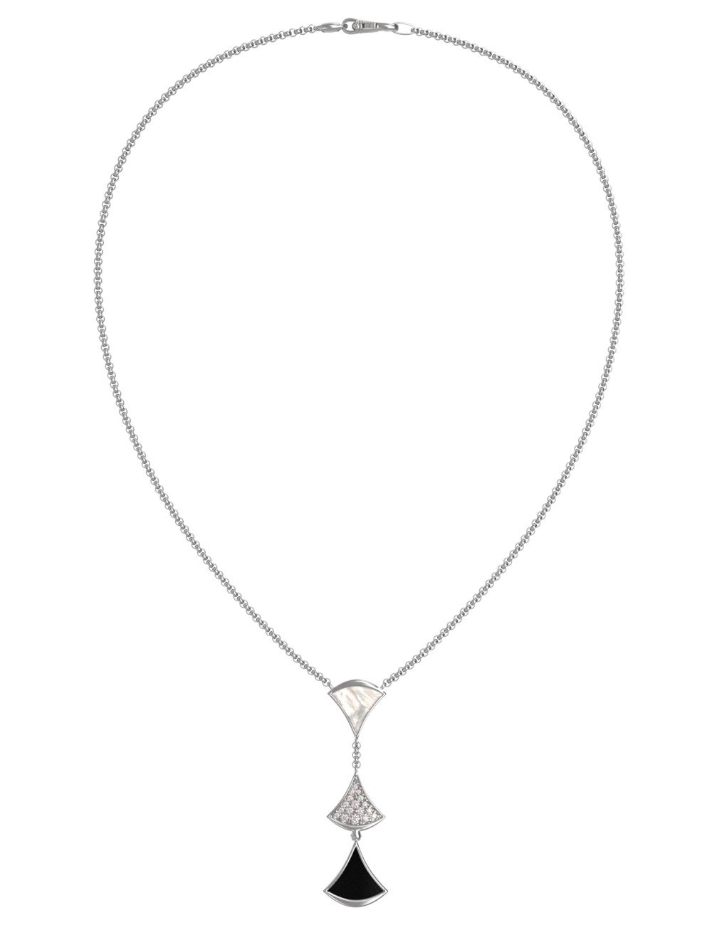 Колье из белого золота c бриллиантами, ониксом и перламутром