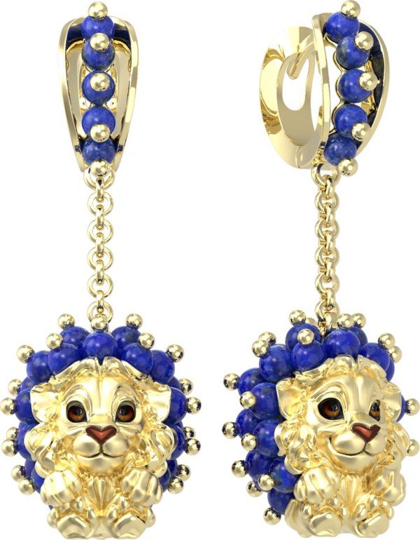 Серьги из лимонного золота c эмалью и лазуритом