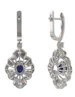 Серьги из белого золота c бриллиантами и сапфиром