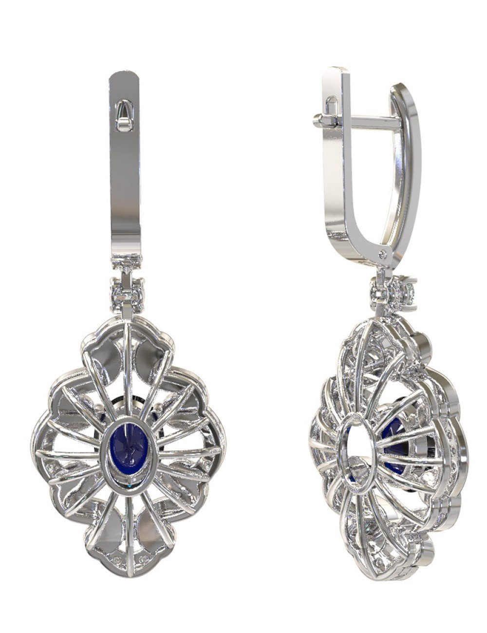 Серьги из белого золота c бриллиантами и сапфиром