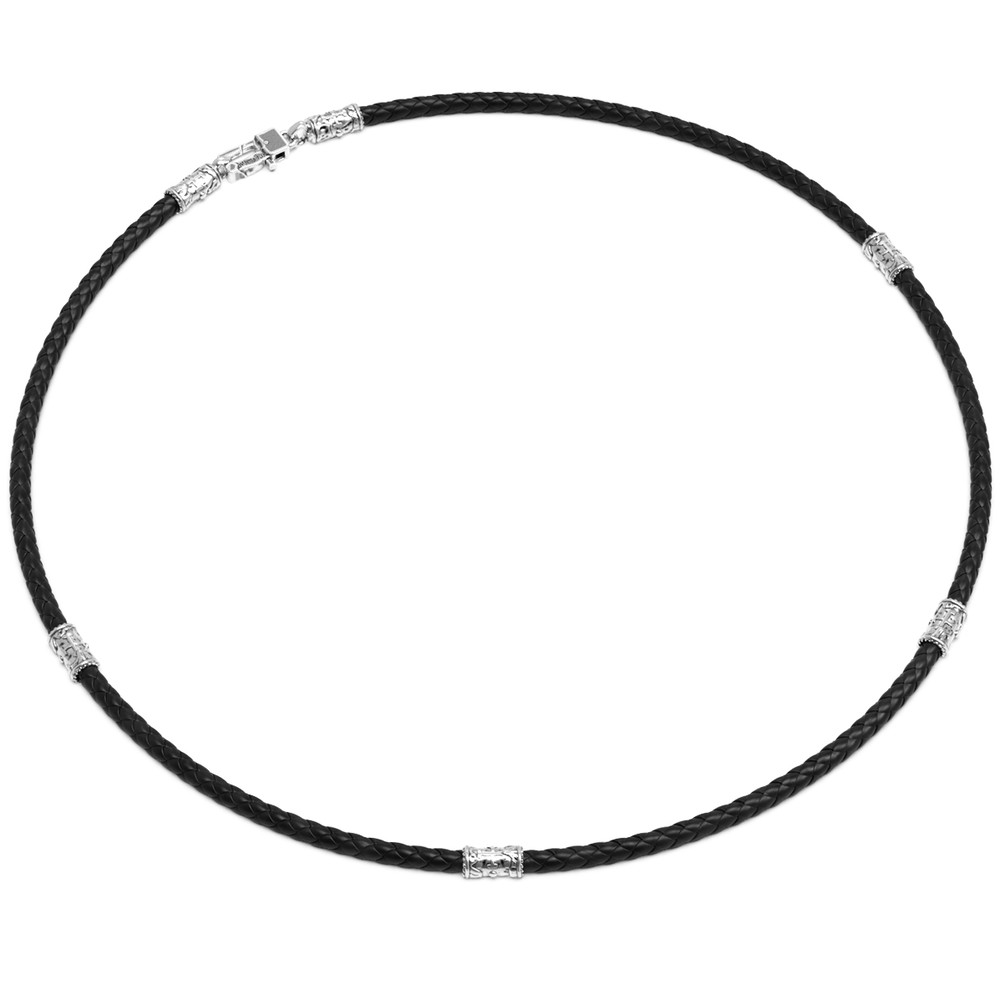 Цепь-шнурок кожа из белого золота 585 пробы c кожаным шнурком