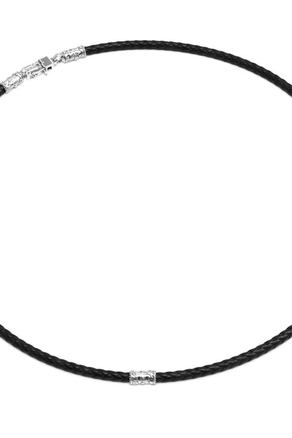 Гайтан из белого золота c кожаным шнурком