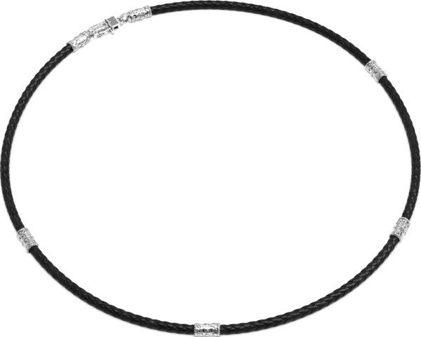 Гайтан из белого золота c кожаным шнурком