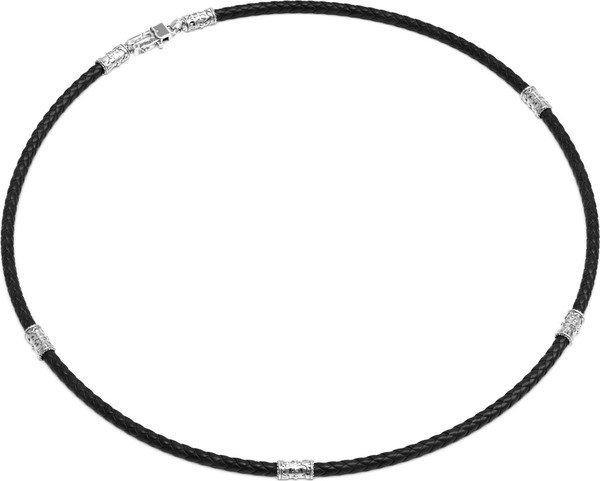 Цепь-шнурок кожа из белого золота 585 пробы c кожаным шнурком