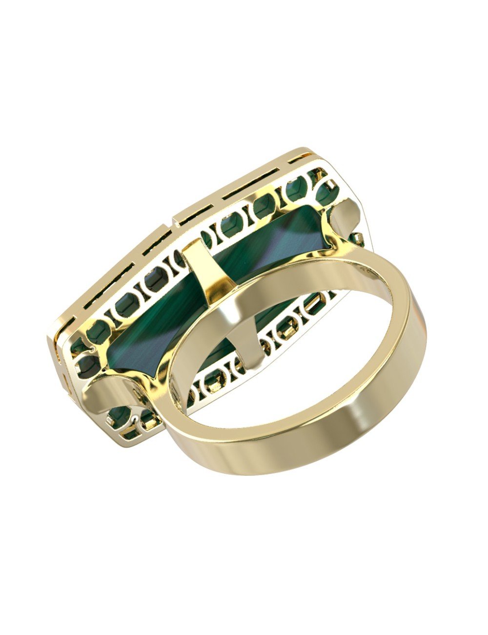 Кольцо из лимонного золота c бриллиантами, рубином и малахитом