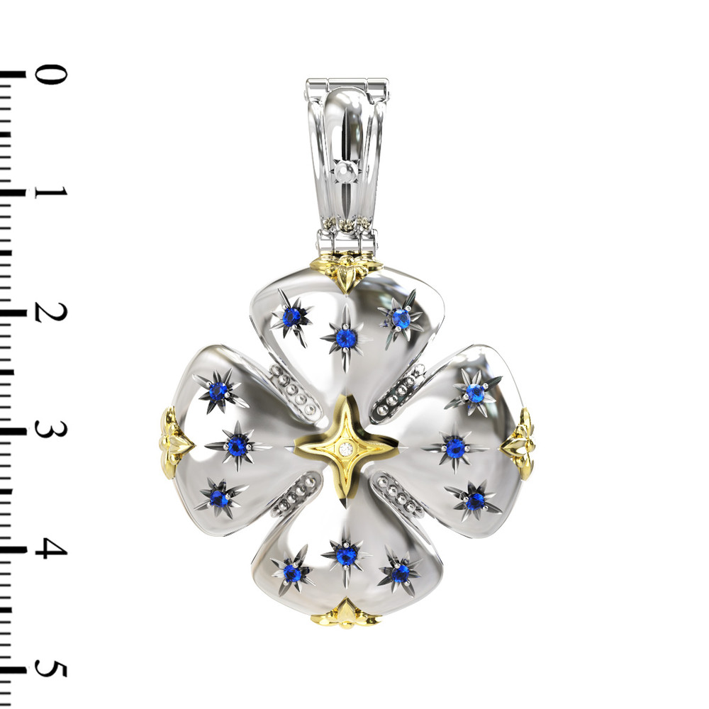 Крест из серебра 925 пробы и золота 750 пробы c фианитом, бриллиантами и рубином