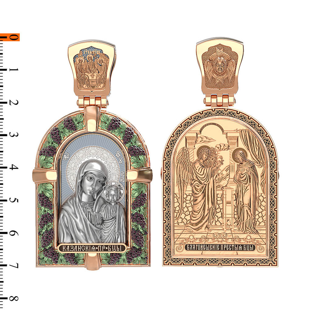 Нательная икона из красного золота 585 пробы c эмалью