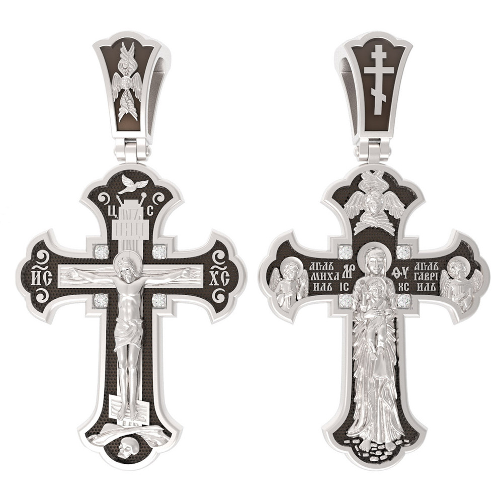 Крест из белого золота 585 пробы c бриллиантами