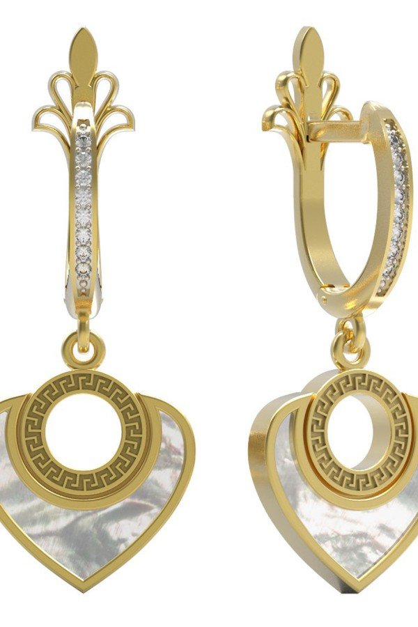 Серьги из лимонного золота c фианитом и перламутром