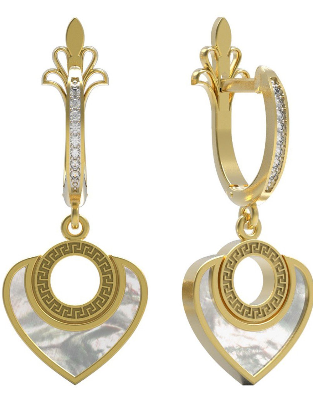 Серьги из лимонного золота c фианитом и перламутром