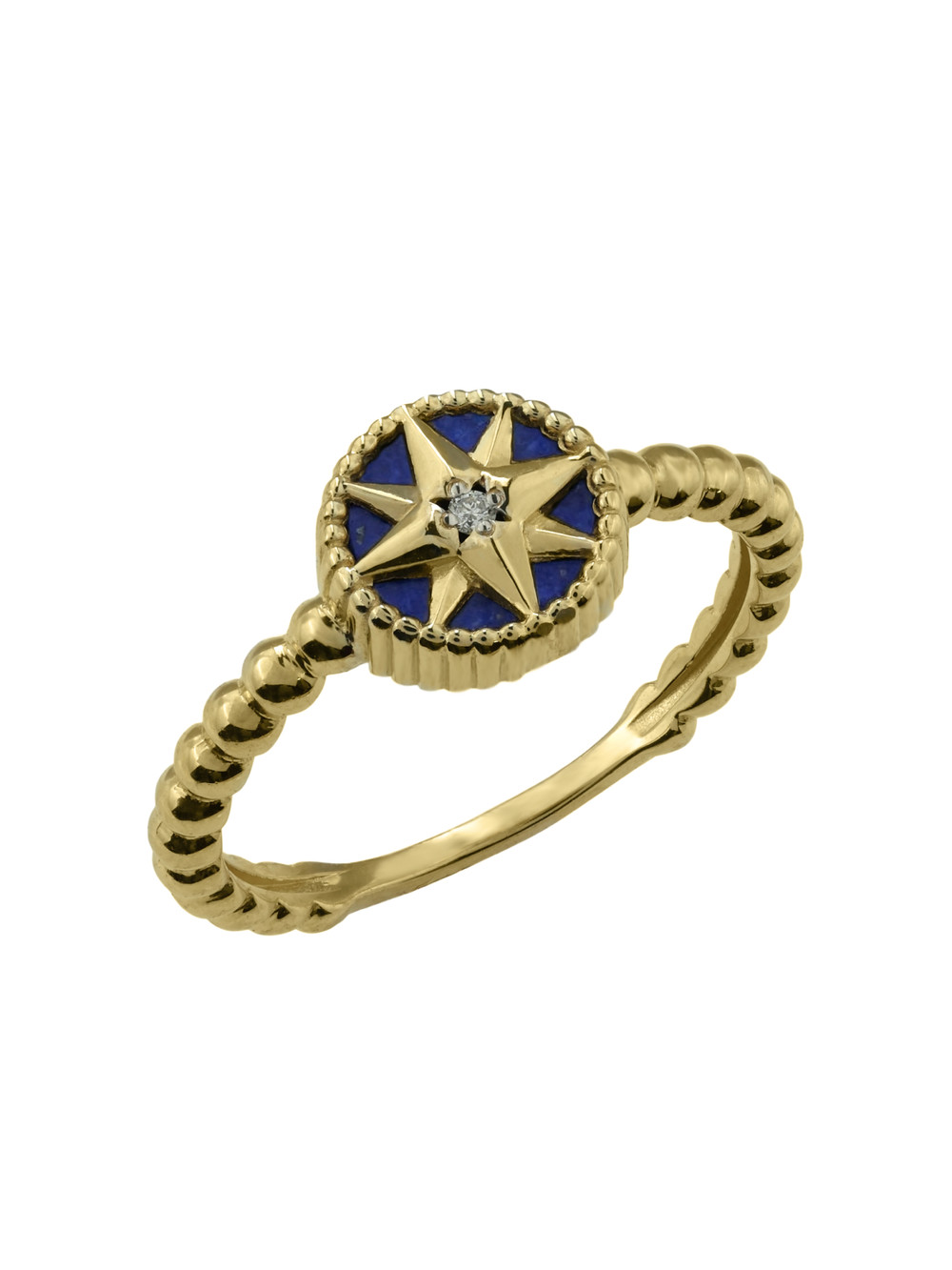 Кольцо из лимонного золота 585 пробы c бриллиантами и лазуритом