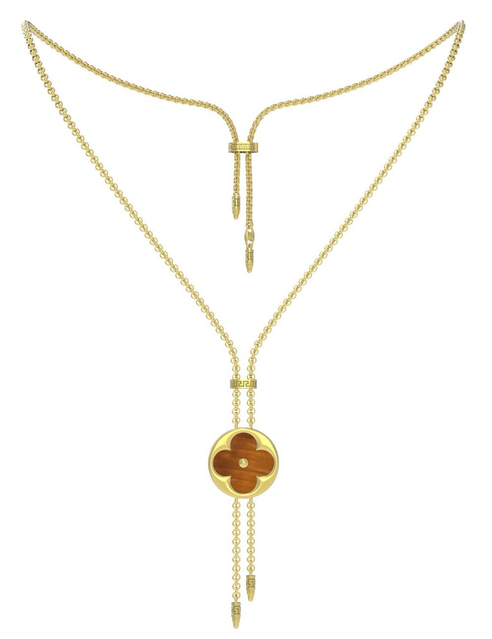 Колье из лимонного золота c тигровым глазом и перламутром