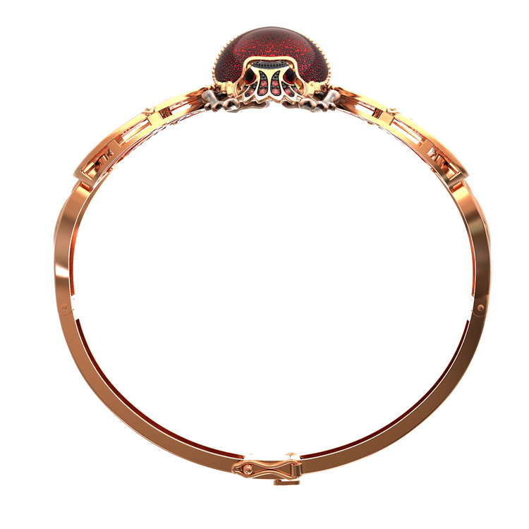 Браслет из красного золота 585 пробы c эмалью, фианитом, гранатом и эмалью