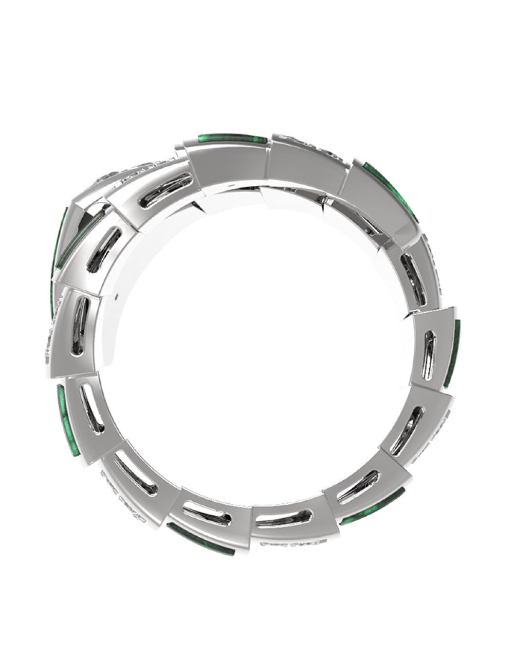 Кольцо из белого золота c бриллиантами и малахитом