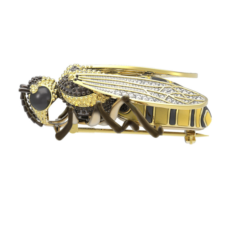 Брошь-подвеска из лимонного золота 585 пробы c эмалью и фианитом