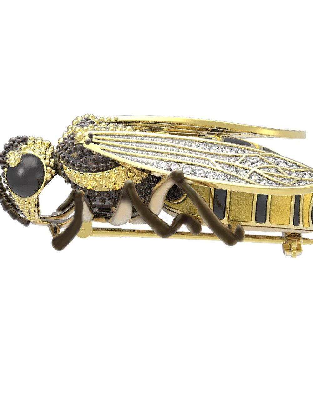 Брошь из лимонного золота c эмалью и фианитом