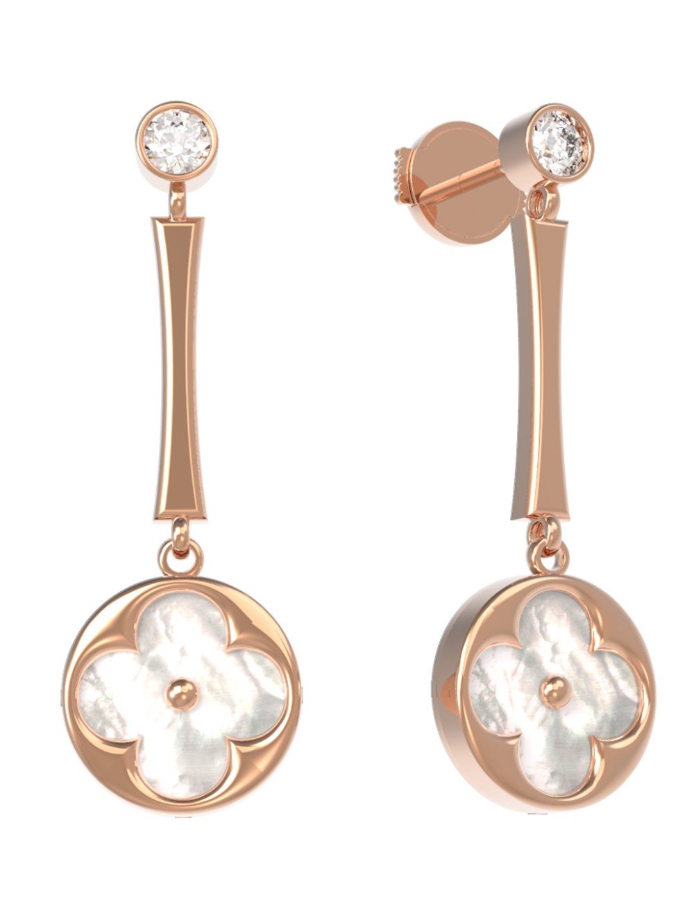 Серьги из золота c фианитом и перламутром