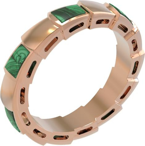 Кольцо из красного золота 585 пробы c малахитом