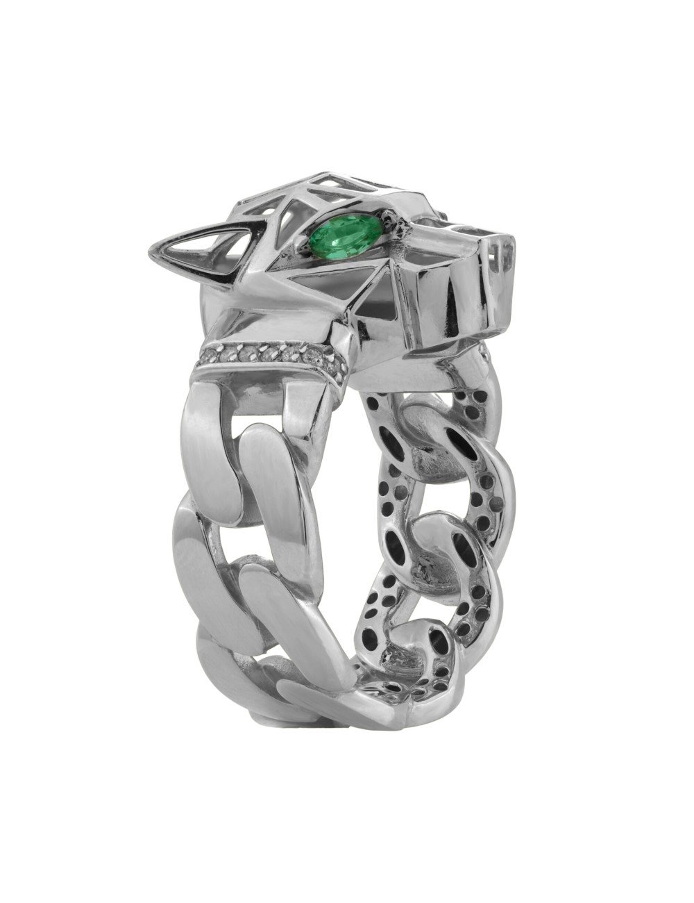 Кольцо из белого золота c бриллиантами и изумрудом