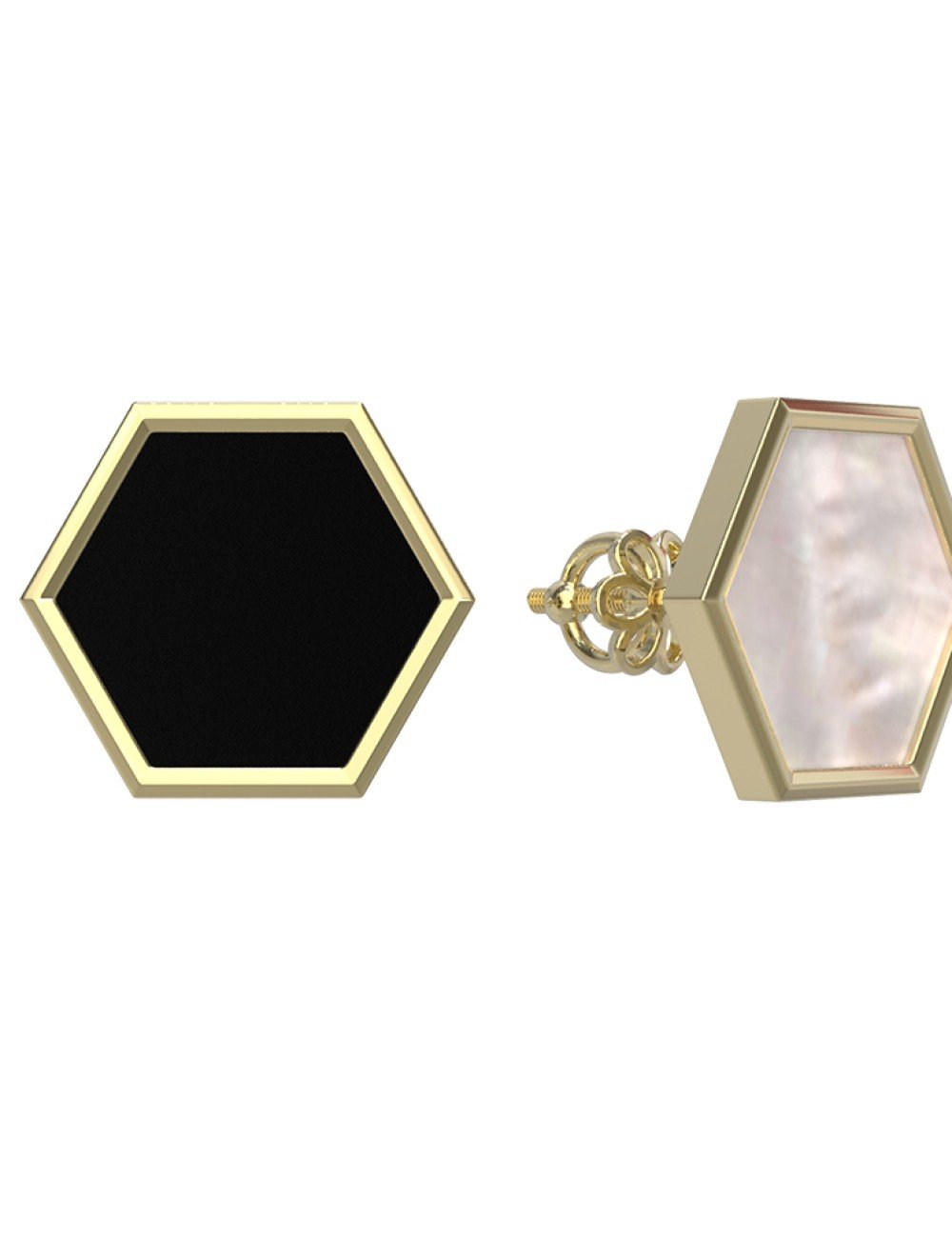 Серьги из лимонного золота c ониксом и перламутром